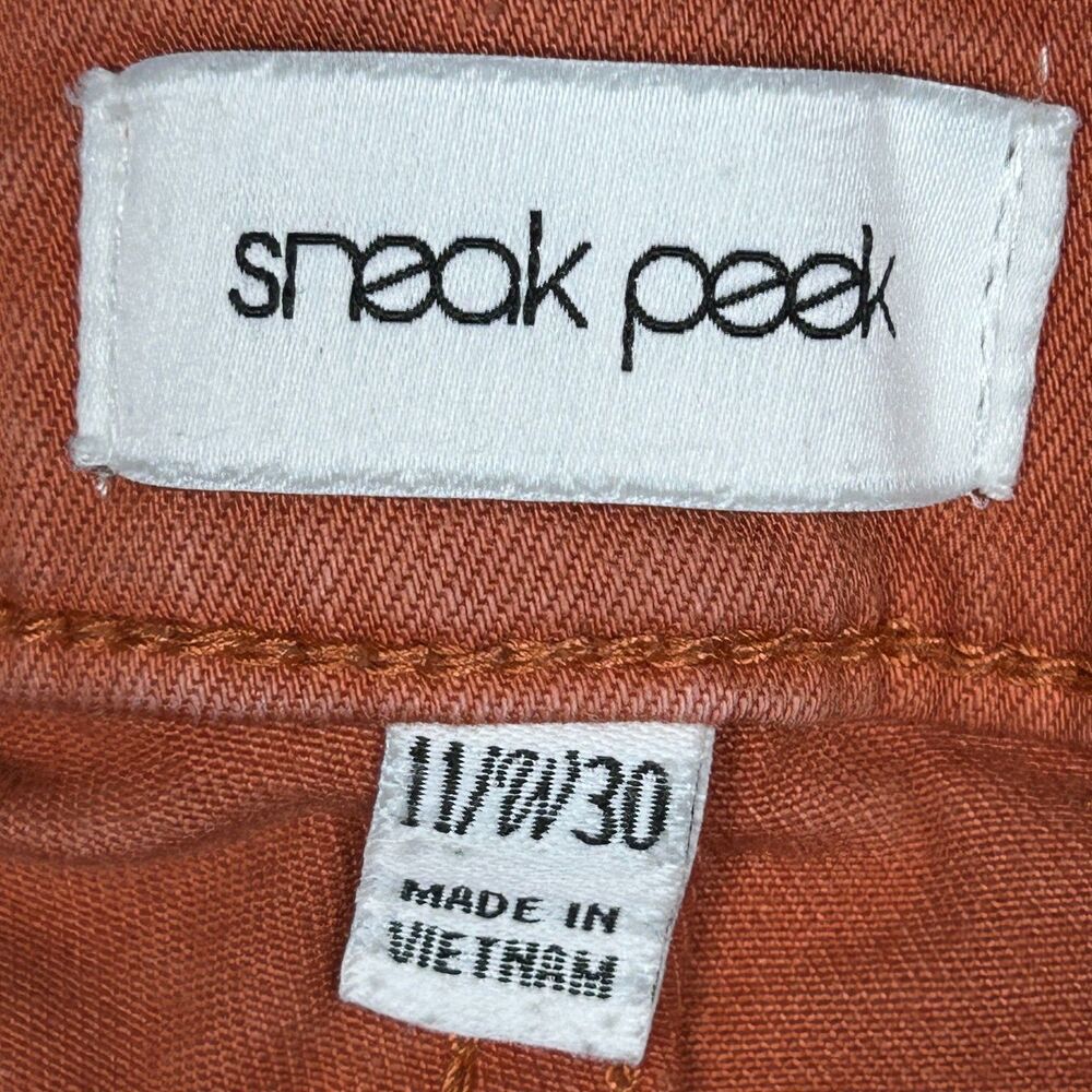 Sneak Peek Jeans Womens 11 Flare Frayed Hem Distressed Rust Orange Bootcut - Picture 8 of 13